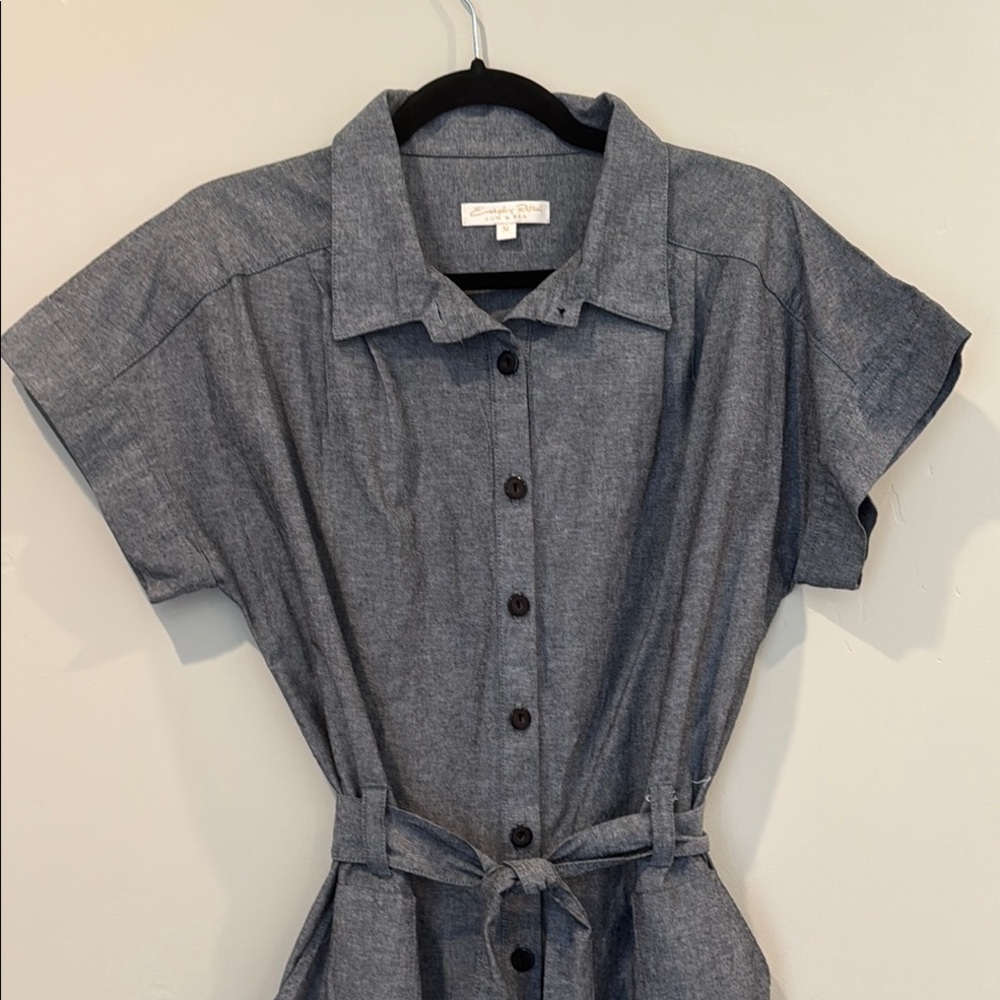 Everyday Ritual Denim/ Gray Button-Up Romper - Picture 3 of 6